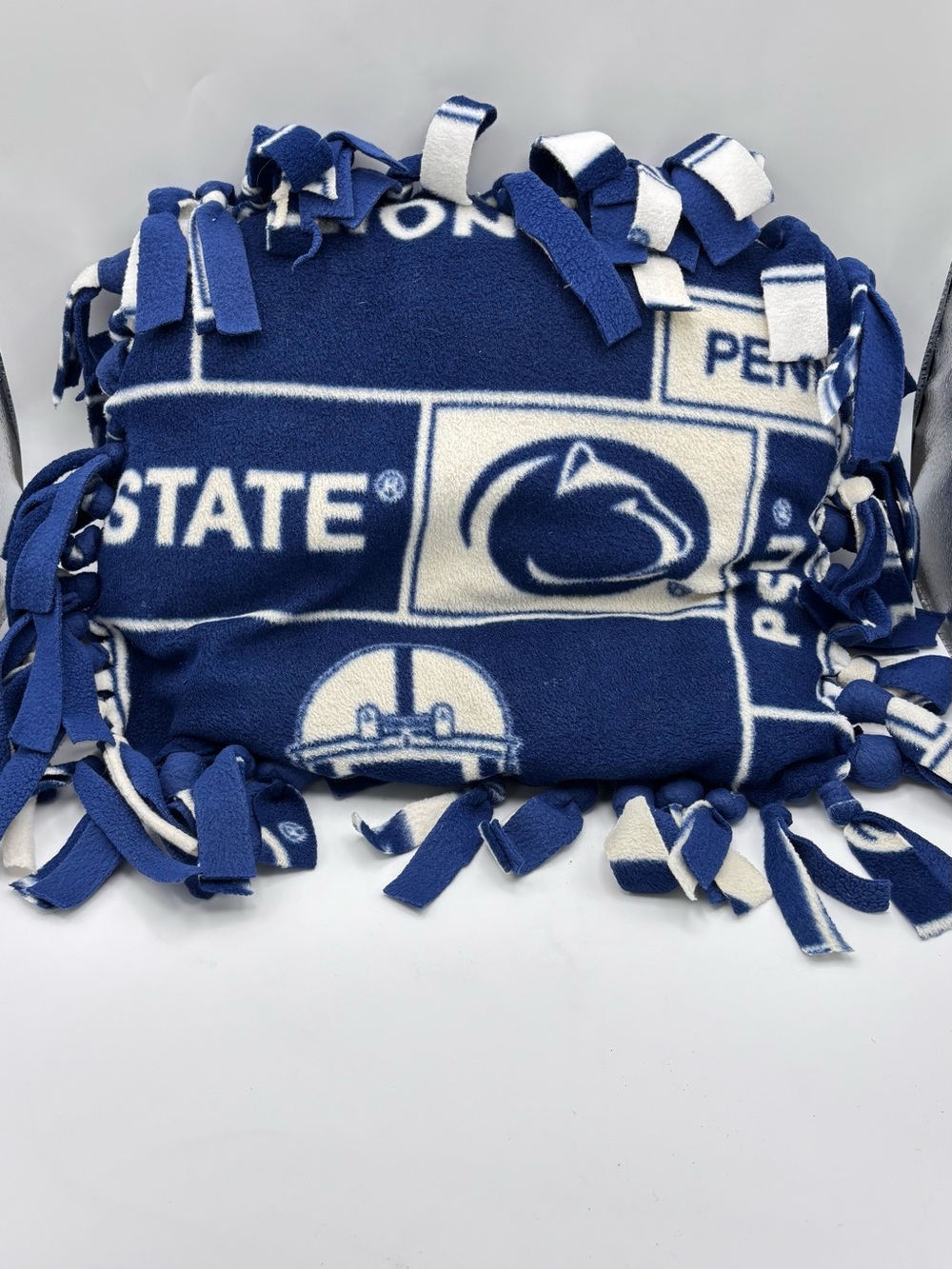Penn State Fleece Throw Pillow Blue White Logo Fringed Collegiate Sports Decor